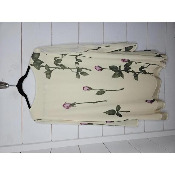 Vintage Jones New York cream with purple flowers midi dress with sheer overlay - Picture 2 of 4